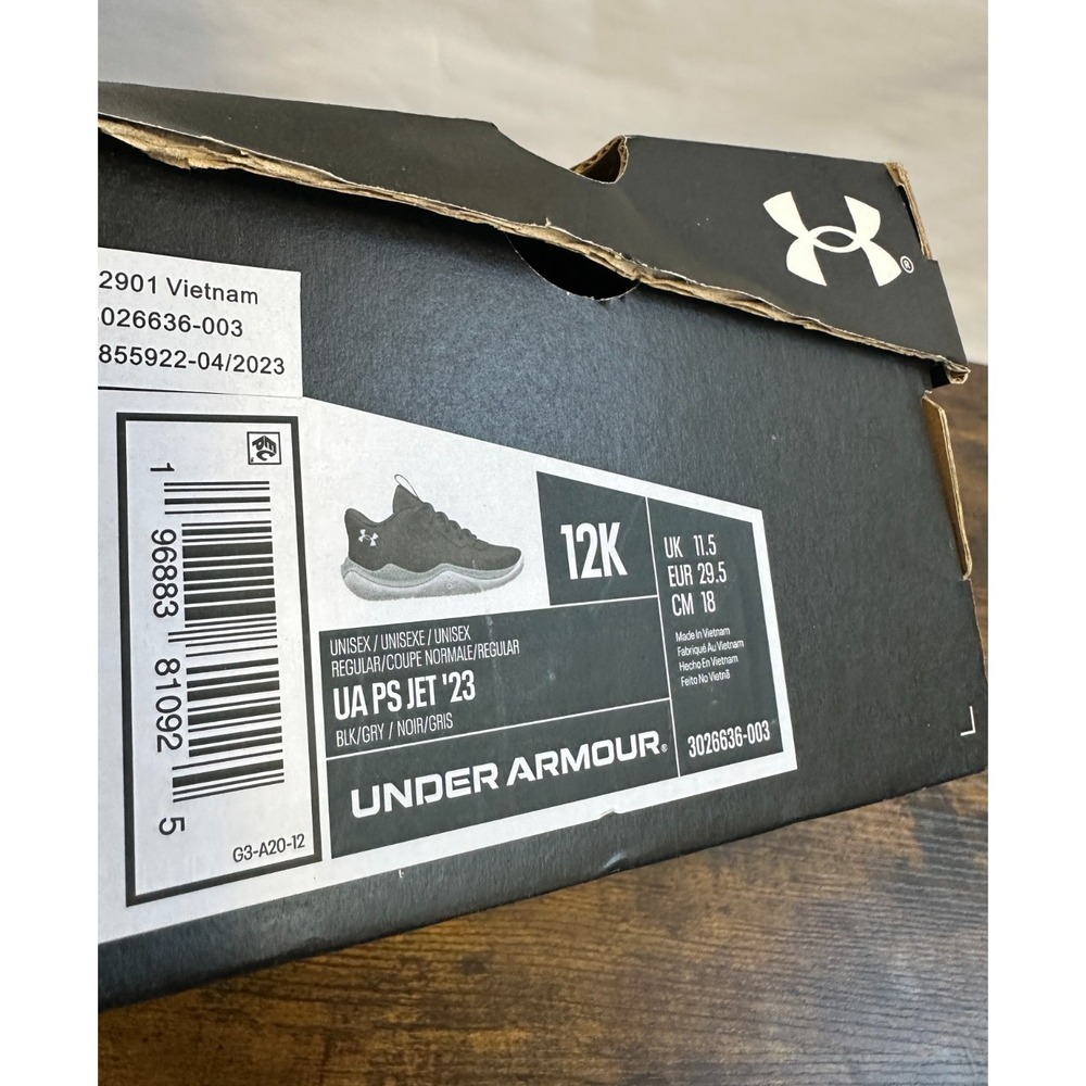 Under Armour Kids UA PS Jet 23 Basketball Shoes Black Grey 3026636-003 Size 12K - Picture 9 of 10